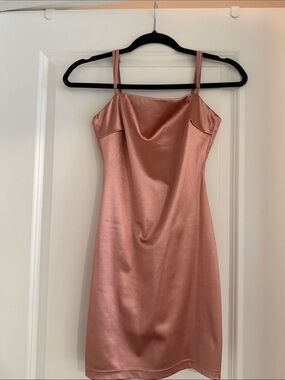 All In Favor Rose Gold Satin Mini Dress